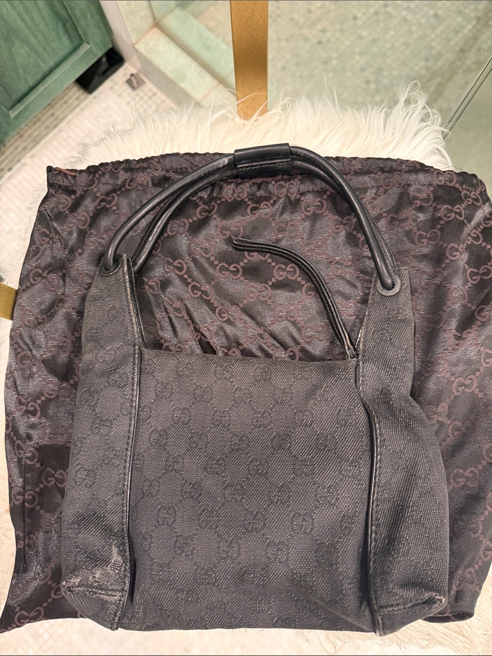 Gucci Black Monogram Canvas Hobo Bag